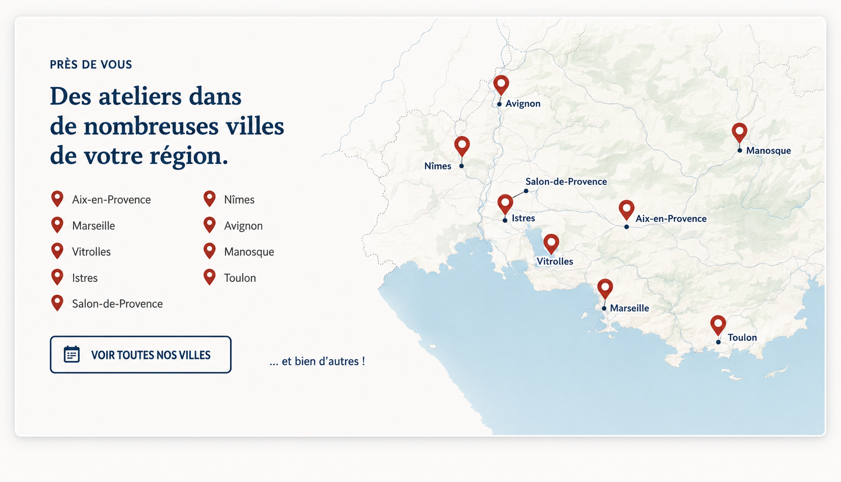Carte des villes proposant des ateliers Savoir Sauver