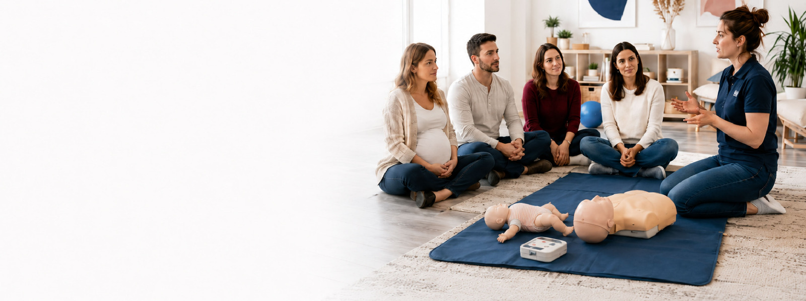 Atelier de premiers secours pour nourrissons et enfants avec des parents et une formatrice